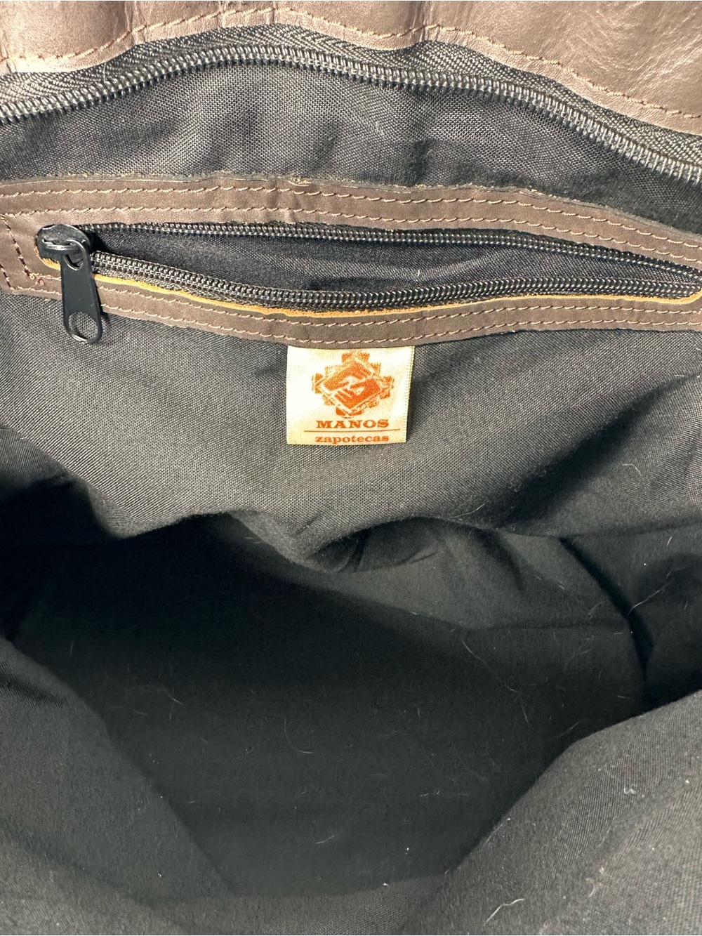 Manos Zapotecas Handwoven Yellow Horse Motif Tote Bag with Brown Leather Trim - Picture 6 of 7